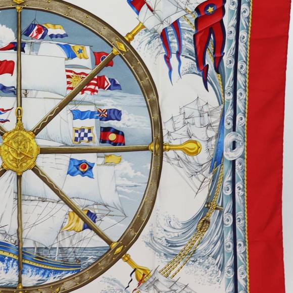 HERMES Carre 90 Scarf ""VIVE LE VENT"" Silk Red Auth fm3436 - Picture 7 of 14